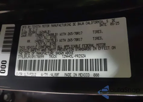 2025 Toyota Tacoma Trd Off Road from USA, damaged, VIN 3TMLB5JN1SM178899